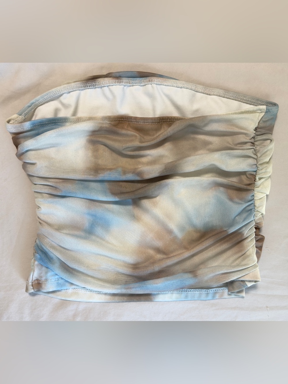 🤍 Abstract Ruched Mesh Strapless Tube Top | Size Small - Picture 5 of 8